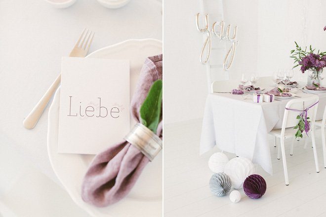 Tischdekoration mit Flieder in lila für die Hochzeit im Frühling9