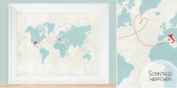 Weltkarte mit Herz für Brautpaare