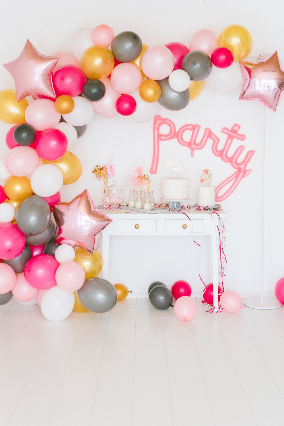 Mandarine Babyparty Deko Set - 109 Teile Rosa/weiß/gold Luftballons