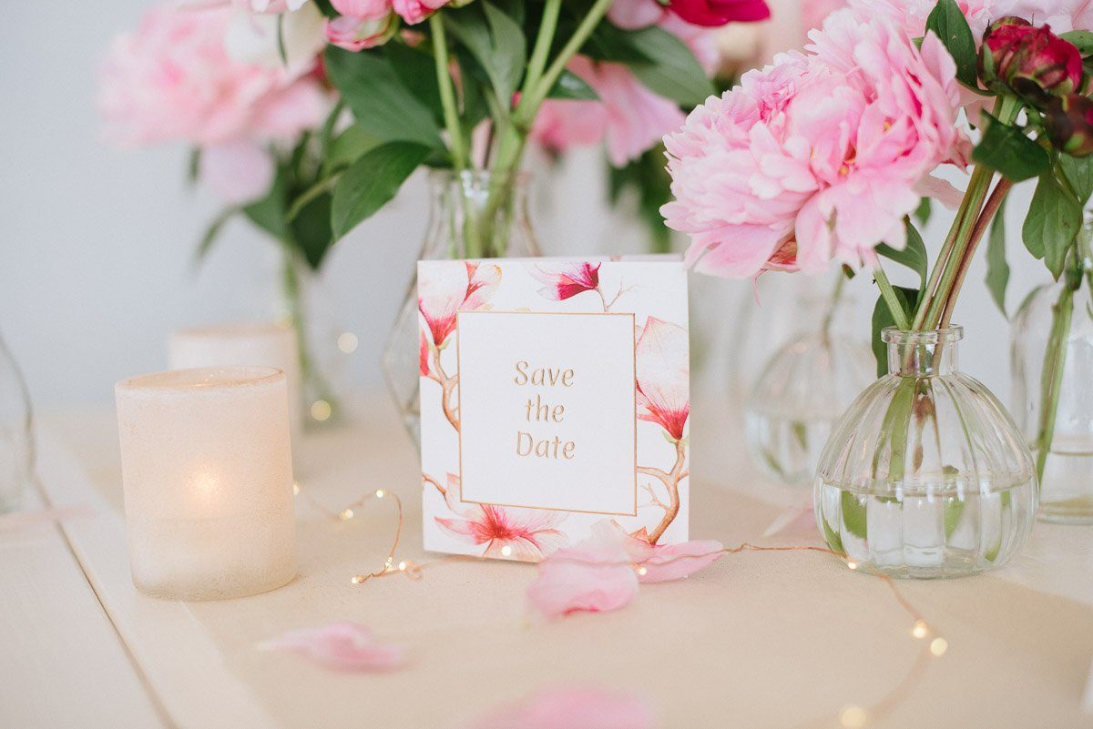 Save the Date Karte mit Roségold von Herzkarten