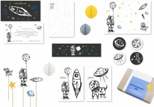 Dekoration für Kindergeburtstag, Thema Weltraum, Deko für 10 Kinder